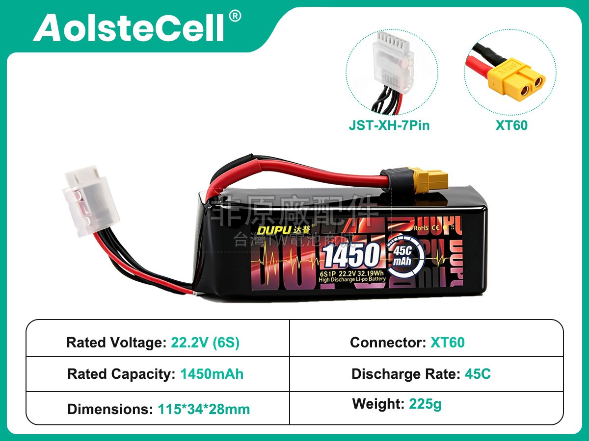 AolsteCell 22.2V 1450MAH 45C XT60副廠電池