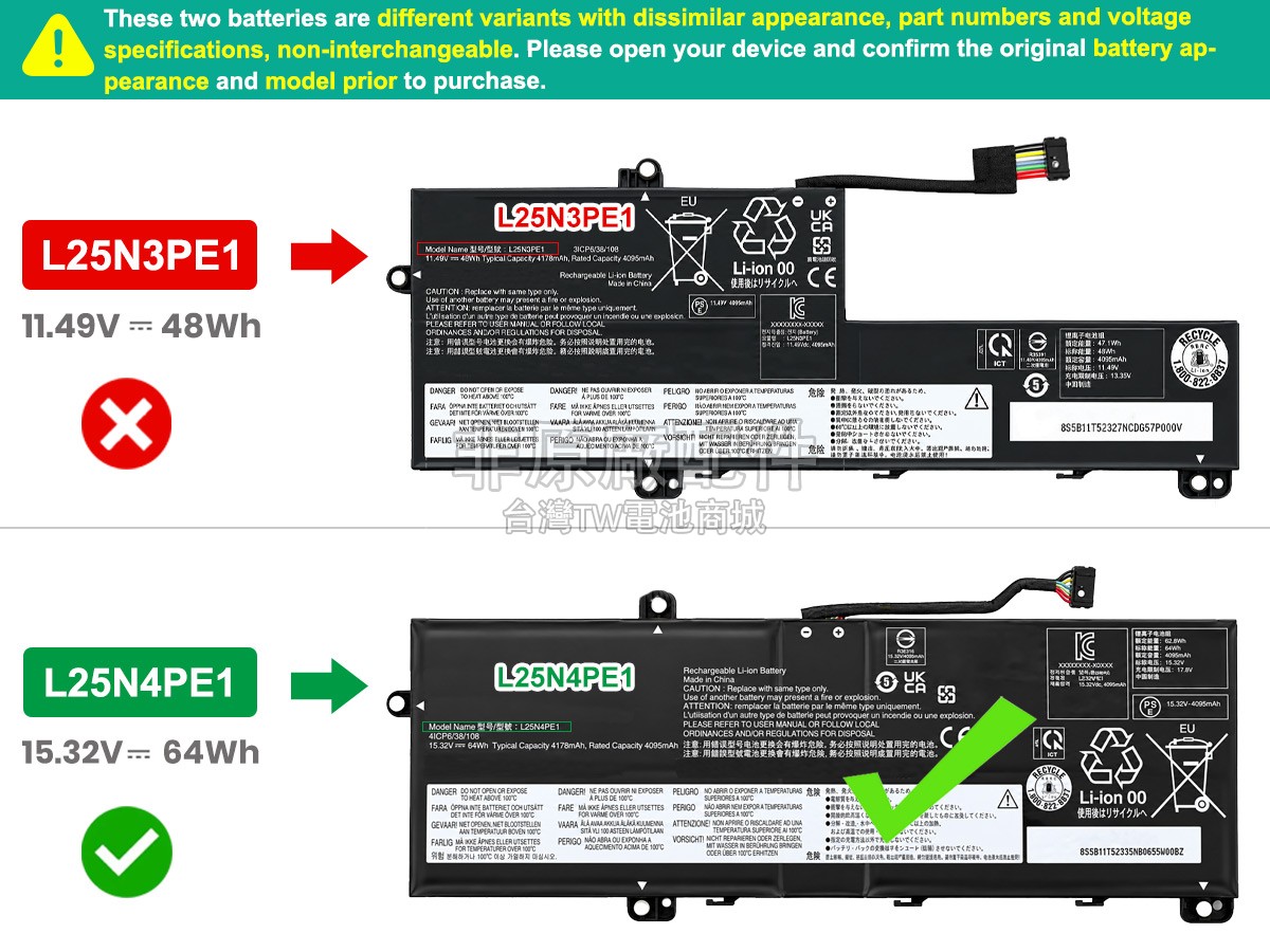 Lenovo L25X3PE1副廠電池